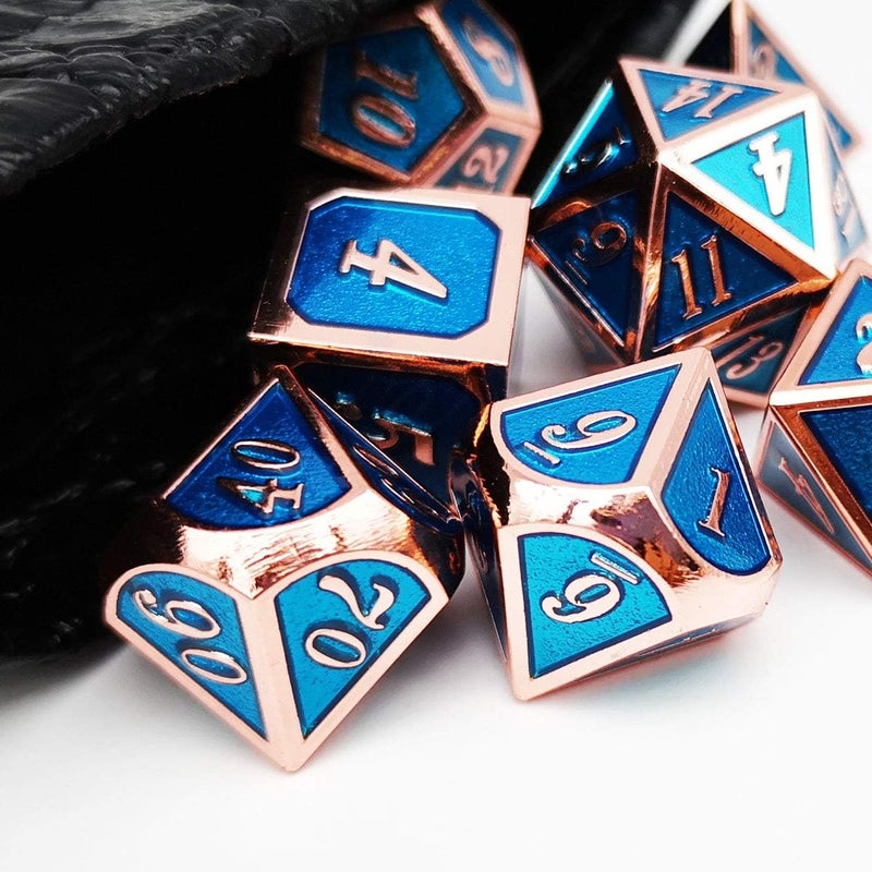 Haxtec Metal DND Dice Set Heavy D&D Dice for Dungeons and Dragons Pathfinder Roleplaying Table Games-Enamel Dice Copper Blue - Image 1
